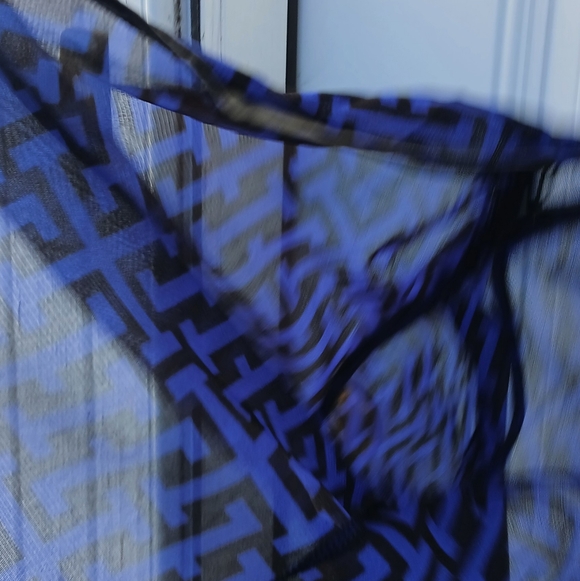 INC International Concepts Royal Blue and Black Geometric Button-Front Blouse - Picture 5 of 14